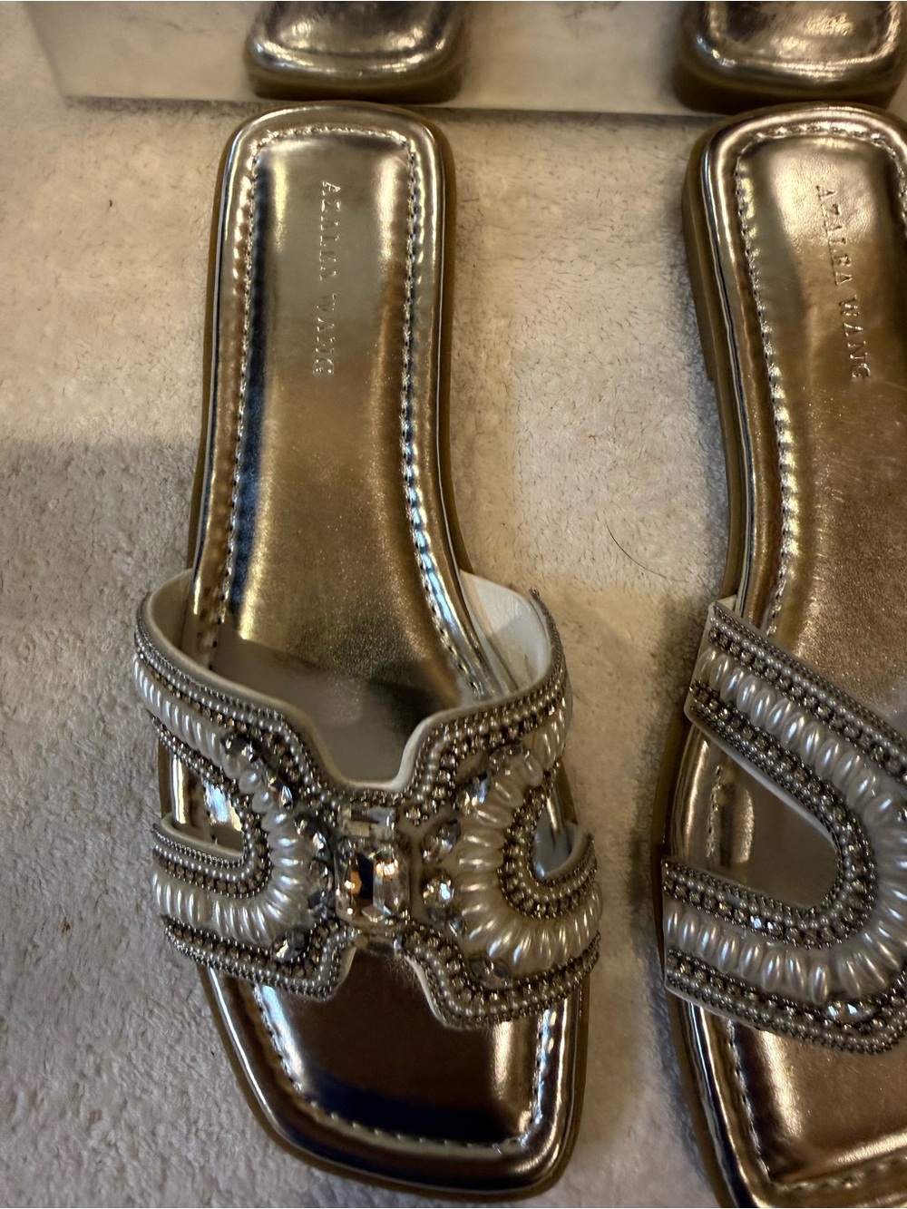 Azalea Wang Madiha Embellished Slide Sandals in silver. - Picture 2 of 7